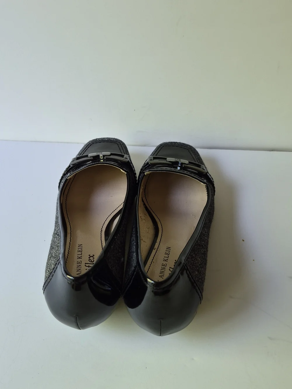 Anne Klein Black Patent & Gray Tweed Loafers